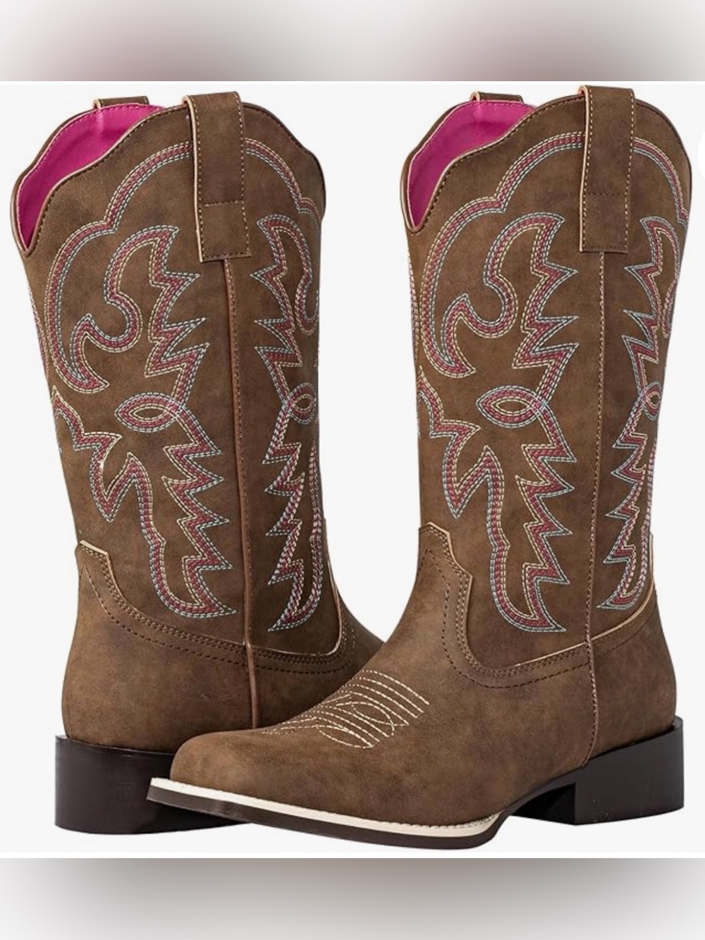 SheSole Women's Fashion Wide Square Toe Western Cowgirl Cowboy Boots Mid Calf